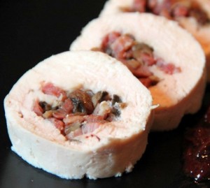 Volaille farcie jambon canard échalotes au vin rouge